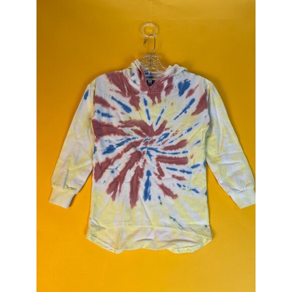 Love Fire Hi Lo Tie Dye Hooded Pullover Sweatshirt Youth Girls XS Multicolor NWT - Picture 1 of 5